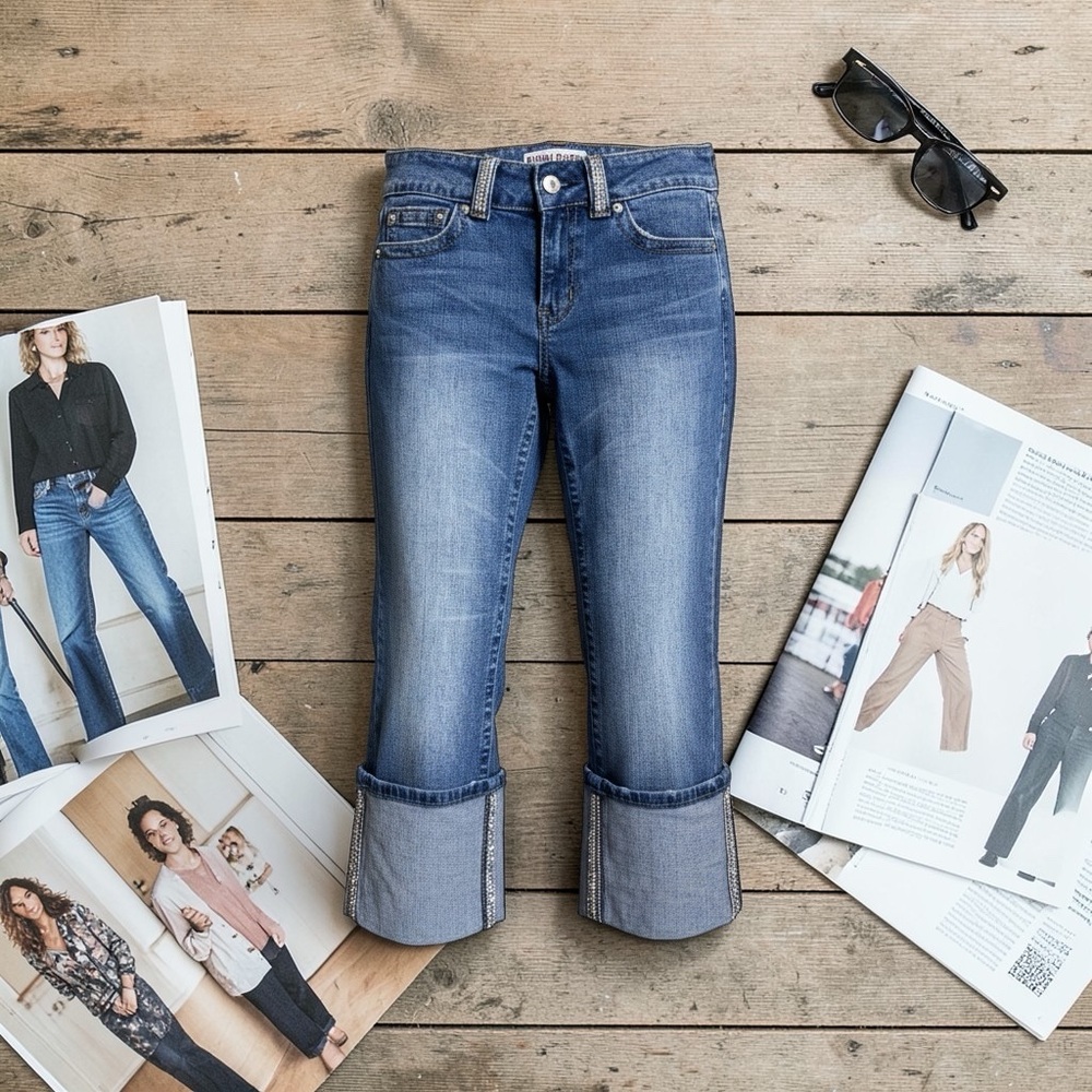 Bisou Bisou Rhinestone Embellished Cuffed Jeans